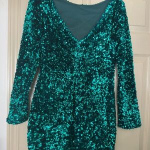 SHAN Teal Sequin Long Sleeve Dress